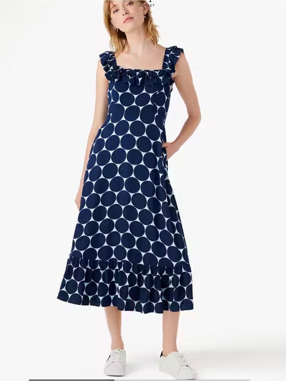 kate spade Navy and White Polka Dot Ruffle Midi Dress